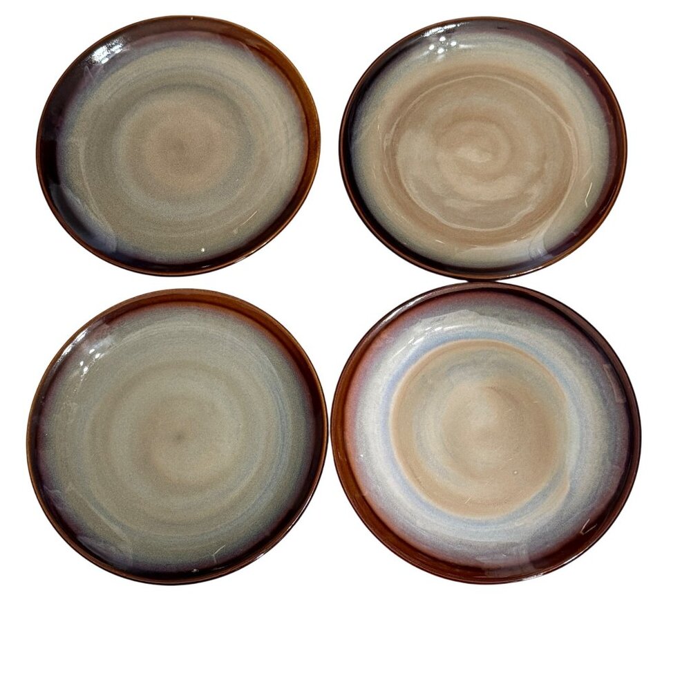 4 Sango Nova Brown 4933 Stoneware Luncheon Plates 8" Diameter Earthy Tones -B